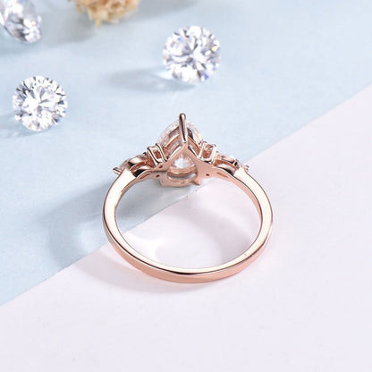 Retro Pear Shaped Opal Ring Rose Gold Fire Opal Ruby Engagement Ring Seven Stone Cluster Promise Ring October Birthstone Anniversary gift - PENFINE