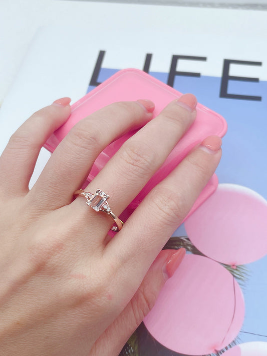Emerald Cut Morganite Engagement Ring, 14K Rose Gold Diamond Accent