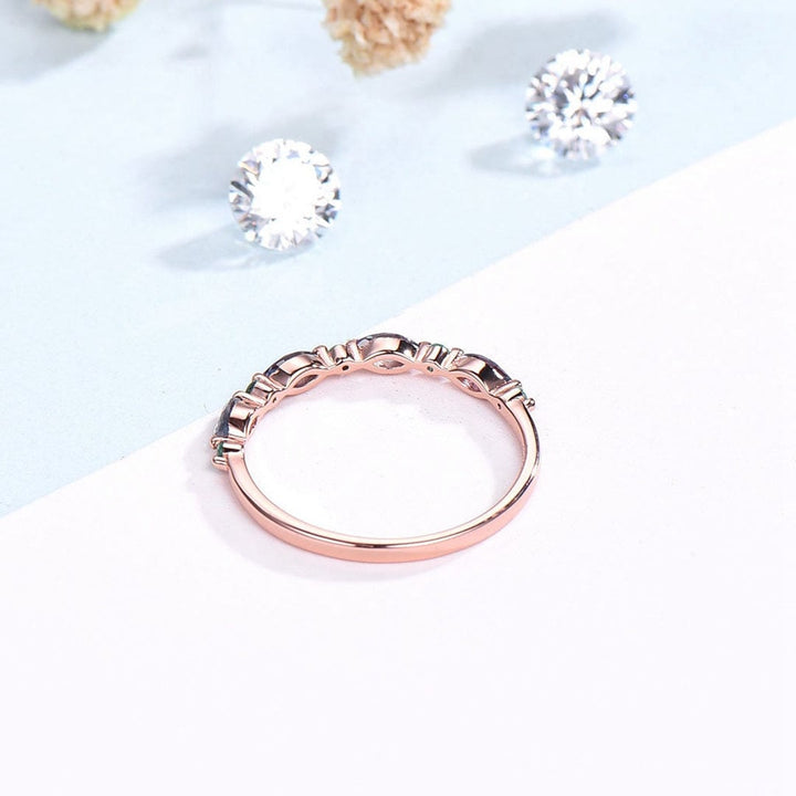 Rose Gold Opal Wedding Band, Emerald Art Deco Stacking Ring - PENFINE