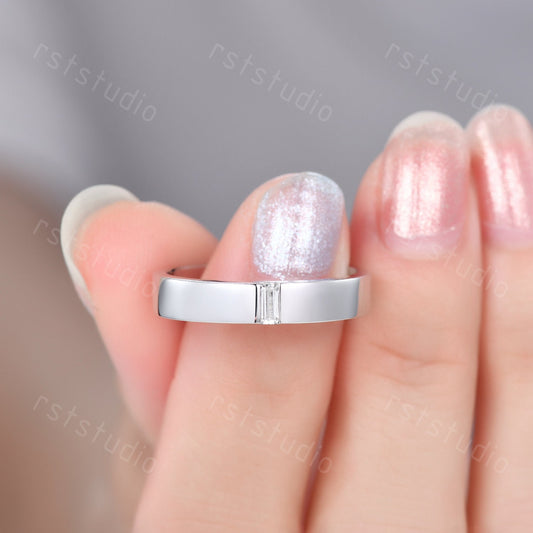Vintage Baguette Cut Moissanite Ring: Minimalist Promise Ring for Men