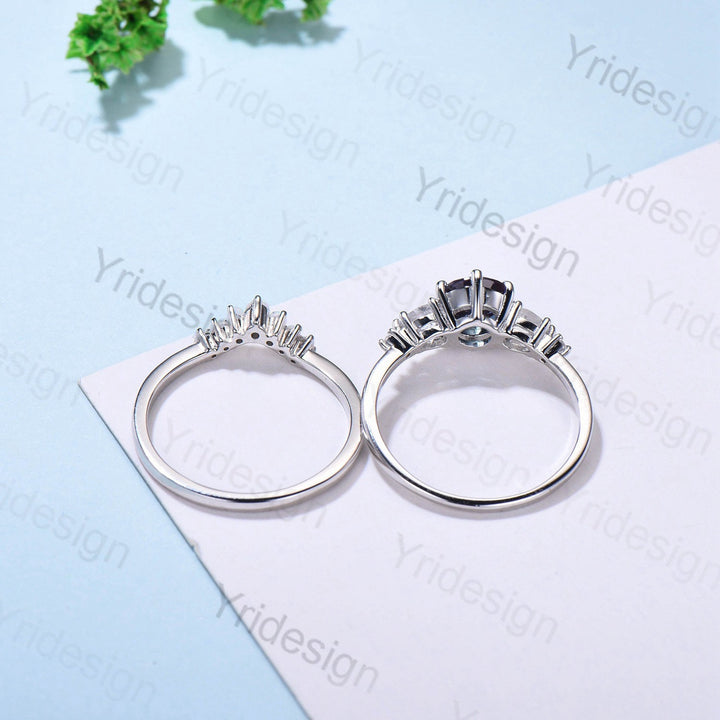 Vintage Star Sapphire Engagement Ring Set, Pear Moonstone & Opal - PENFINE