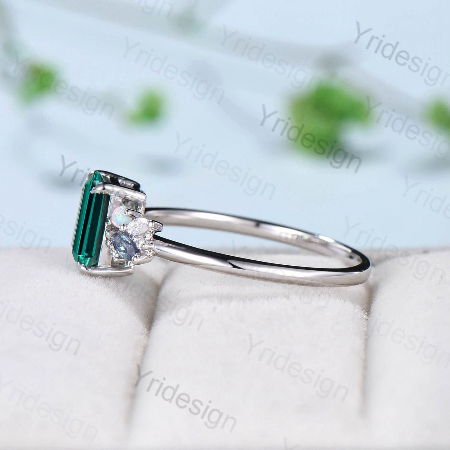 Vintage Emerald Cut Emerald Engagement Ring Rose Gold Alternative Alexandrite Opal Wedding Ring For Women Unique Cluster Promise Ring Gift - PENFINE
