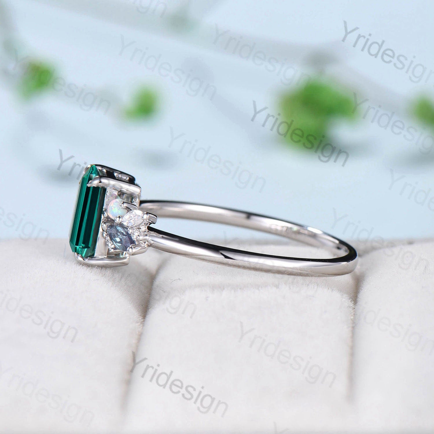 Vintage Emerald Cut Emerald Engagement Ring Rose Gold Alternative Alexandrite Opal Wedding Ring For Women Unique Cluster Promise Ring Gift - PENFINE