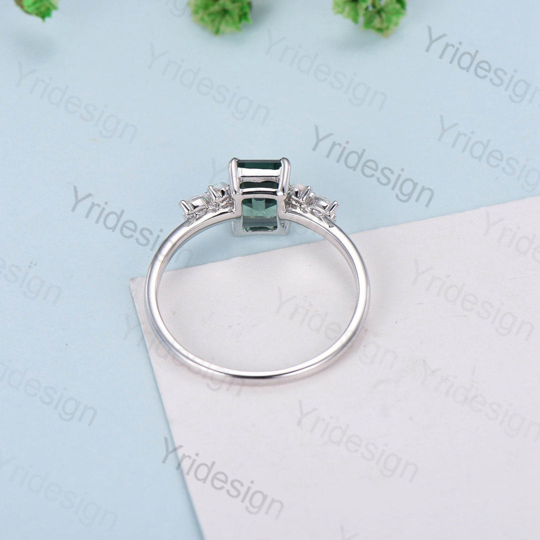 Vintage Emerald Cut Emerald Engagement Ring Rose Gold Alternative Alexandrite Opal Wedding Ring For Women Unique Cluster Promise Ring Gift - PENFINE
