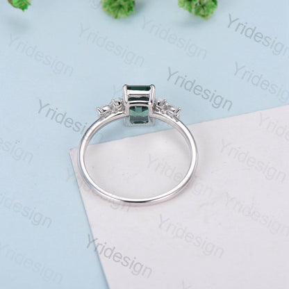 Vintage Emerald Cut Emerald Engagement Ring Rose Gold Alternative Alexandrite Opal Wedding Ring For Women Unique Cluster Promise Ring Gift - PENFINE