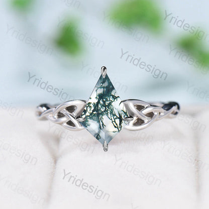 Moss Agate Ring, 925 Sterling Silver Celtic Knot, Pear Cut - PENFINE