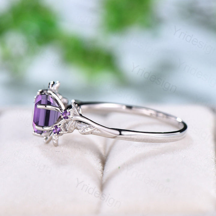 Elegant Purple Sapphire Ring Vintage Unique Twig Engagement Ring Leaf Cluster Amethyst Wedding Women Natural inspired Branch Proposal Gift - PENFINE