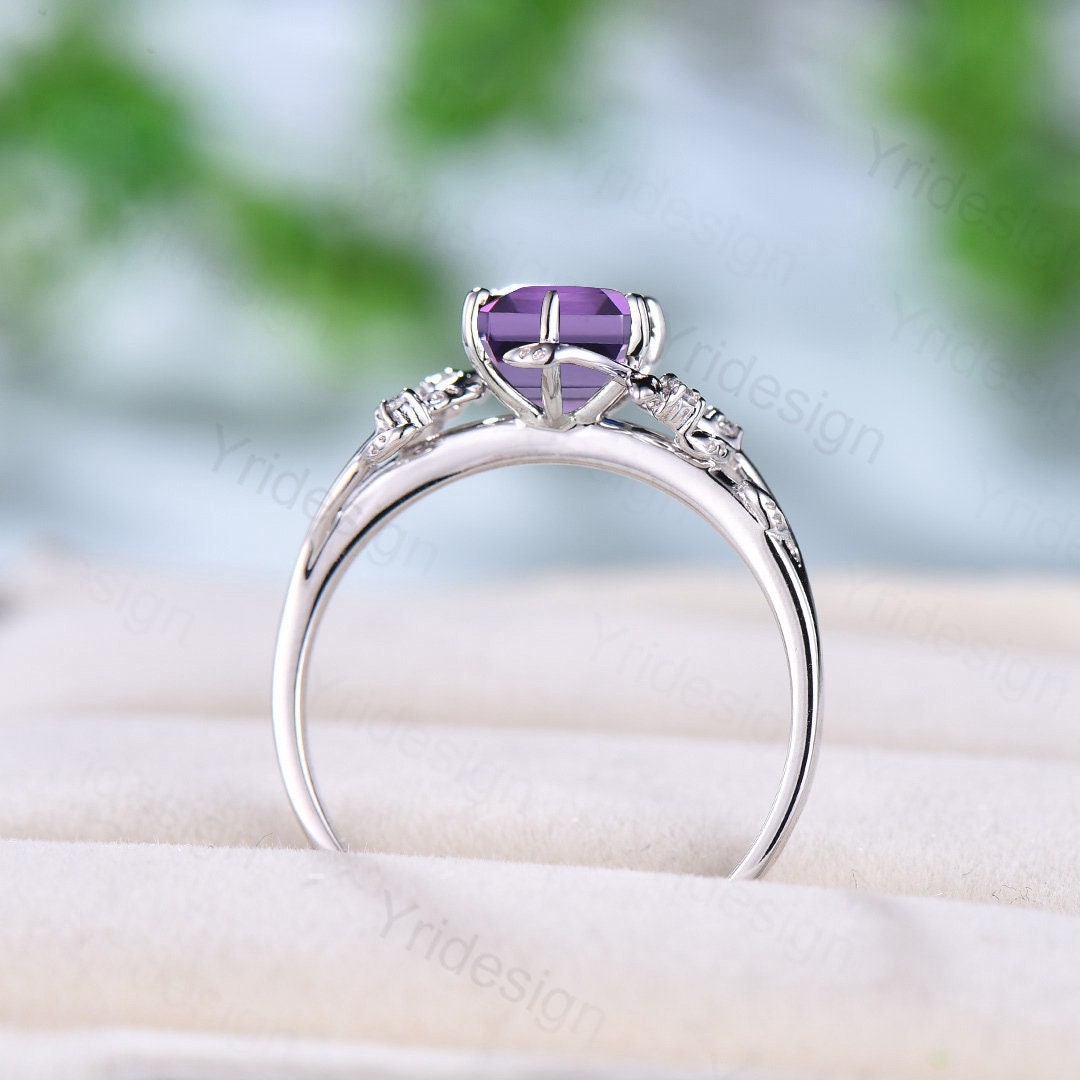 Elegant Purple Sapphire Ring Vintage Unique Twig Engagement Ring Leaf Cluster Amethyst Wedding Women Natural inspired Branch Proposal Gift - PENFINE