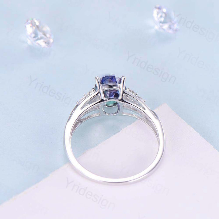 Celtic Love Natural Blue Tanzanite Engagement Ring Solid 14K/18K White Gold Vintage Cluster Diamond Wedding Ring Women Anniversary Gift - PENFINE