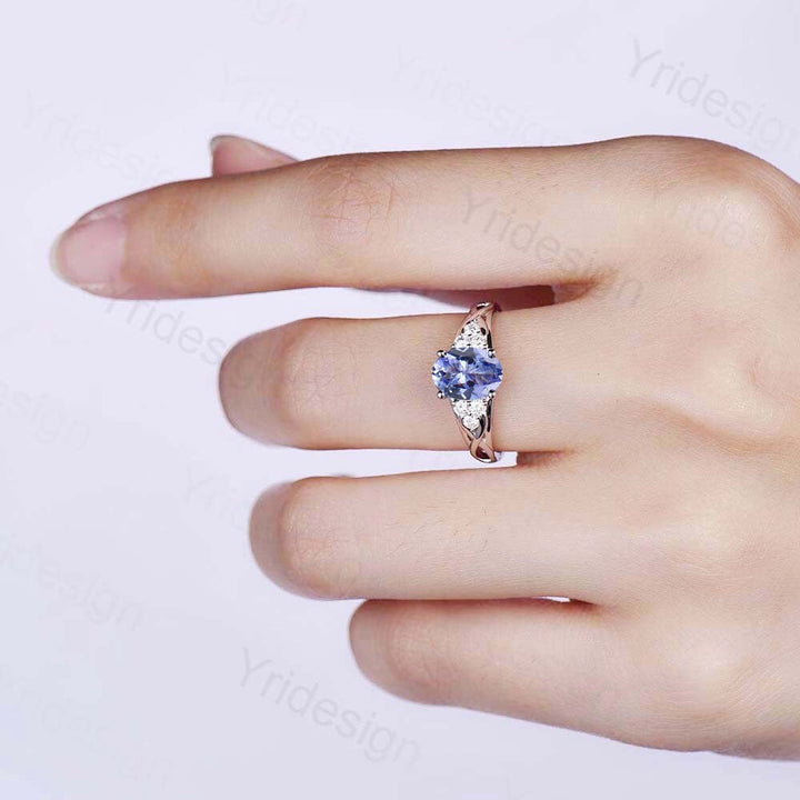 Celtic Love Natural Blue Tanzanite Engagement Ring Solid 14K/18K White Gold Vintage Cluster Diamond Wedding Ring Women Anniversary Gift - PENFINE