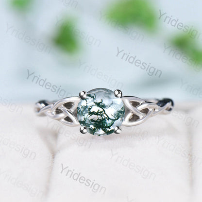 Moss Agate Ring, 925 Sterling Silver Celtic Knot, Pear Cut - PENFINE