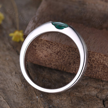 Men's Princess Cut Green Emerald Ring: 14K White Gold May Birthstone Gift For Him