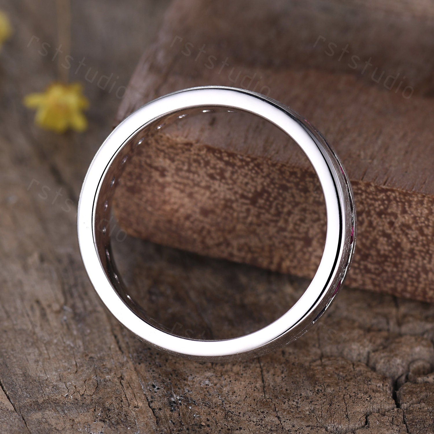 Handmade 14K White Gold Mens Ring: Sapphire & Ruby Vintage Promise Ring