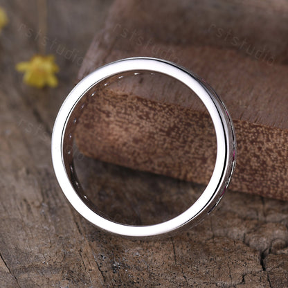 Handmade 14K White Gold Mens Ring: Sapphire & Ruby Vintage Promise Ring