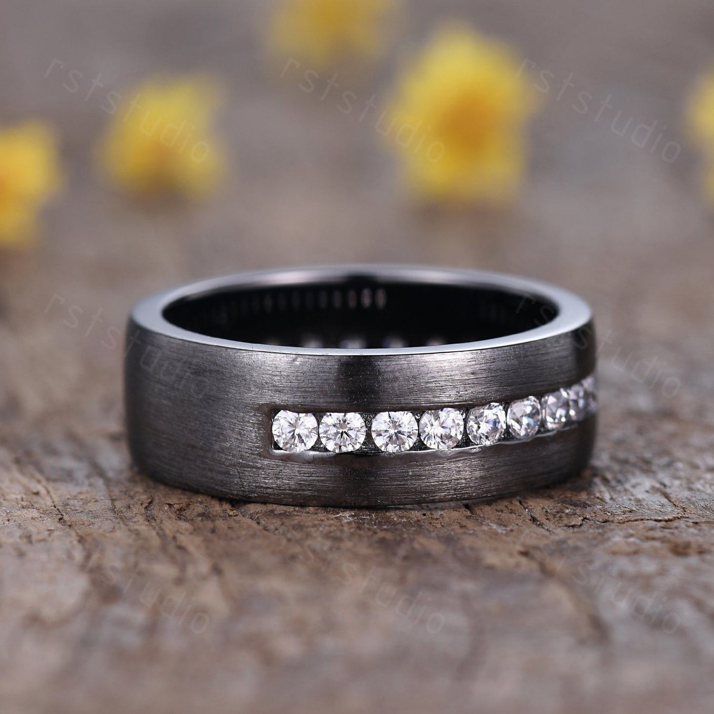 Black Gold Diamond Engagement Ring: Handmade Anniversary Jewelry