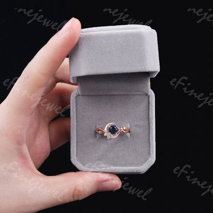 Blue Sandstone Engagement Ring, Moon Star Amethyst Wedding Ring - PENFINE