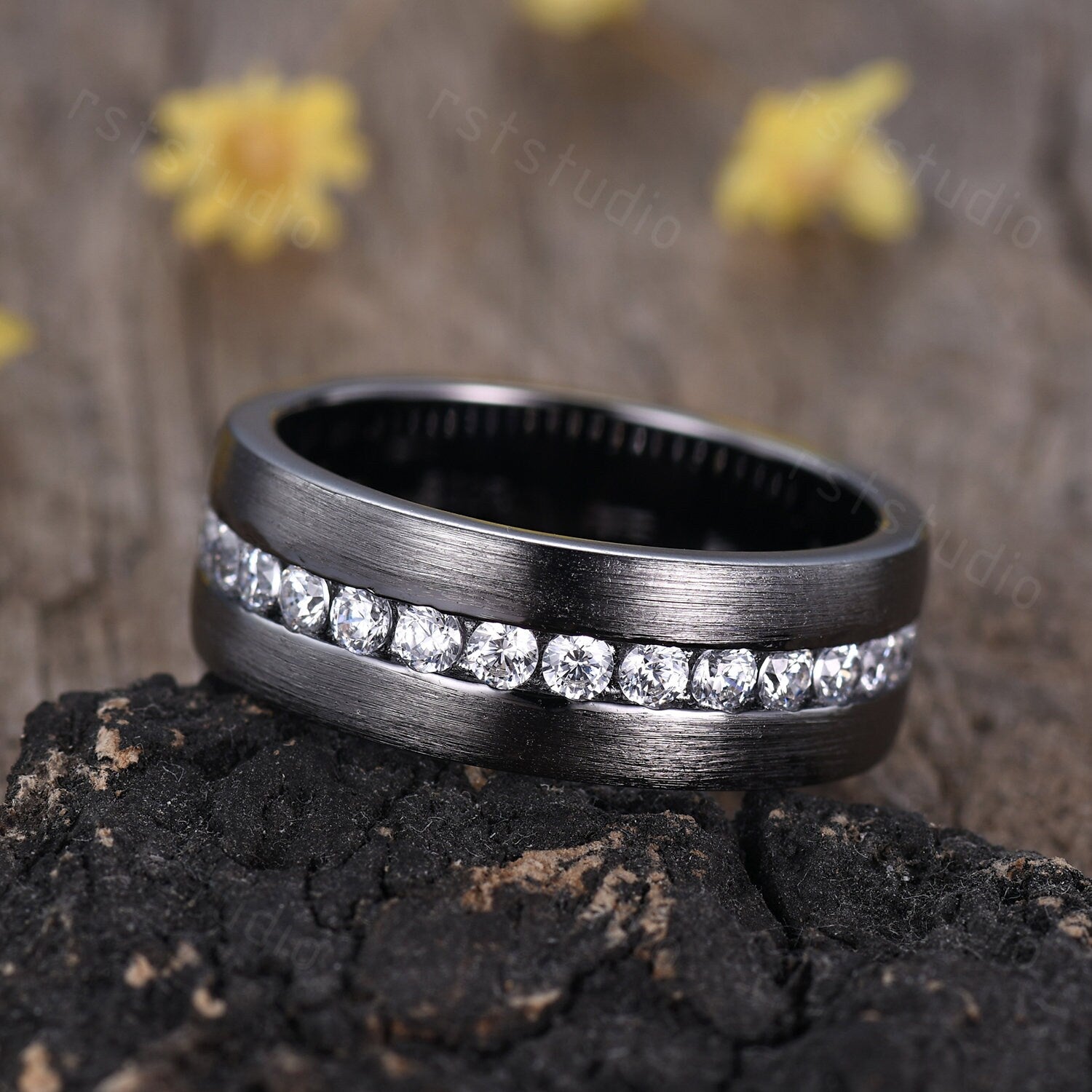 Black Gold Diamond Engagement Ring: Handmade Anniversary Jewelry