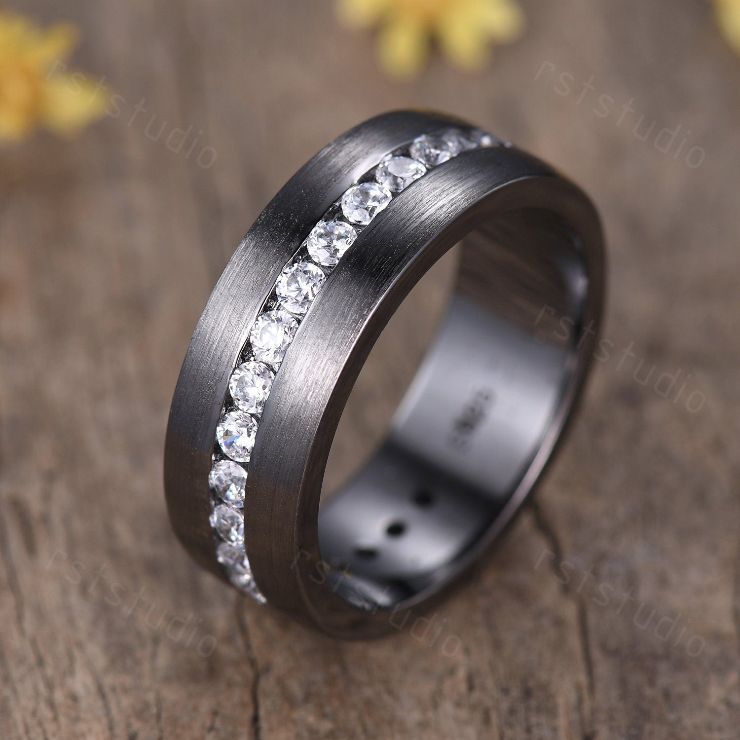 Black Gold Diamond Engagement Ring: Handmade Anniversary Jewelry