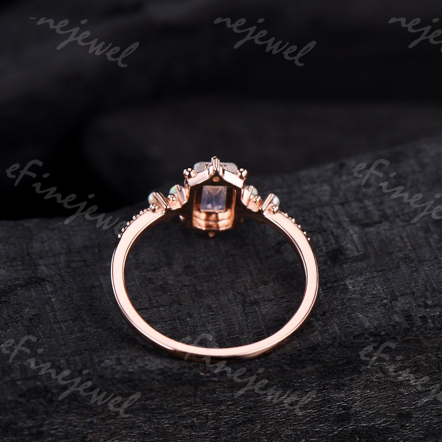 Emerald Cut Moonstone Ring, Opal Pearl, Art Deco Fine Jewelry - PENFINE