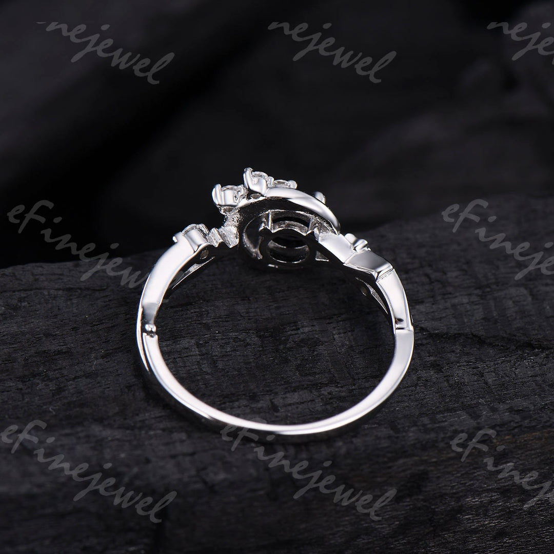 Blue Sandstone Engagement Ring, Moon Star Amethyst Wedding Ring - PENFINE