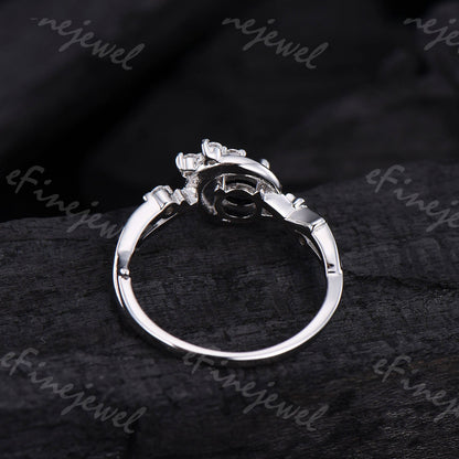 Blue Sandstone Engagement Ring, Moon Star Amethyst Wedding Ring - PENFINE