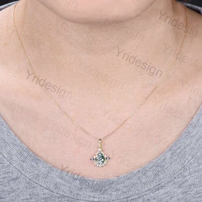 Unique Pear Shaped Moss Agate Pendant Necklace Vintage Alternative Alexandrite Opal Necklace For Women Nature Inspired Leaves Pendant - PENFINE