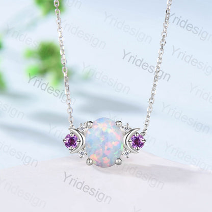 Vintage Moon Opal Amethyst Pendant Necklace Unique Nature Inspired Fire Opal Pendant Alternative Cute Amethyst Moissanite Necklace For Women - PENFINE