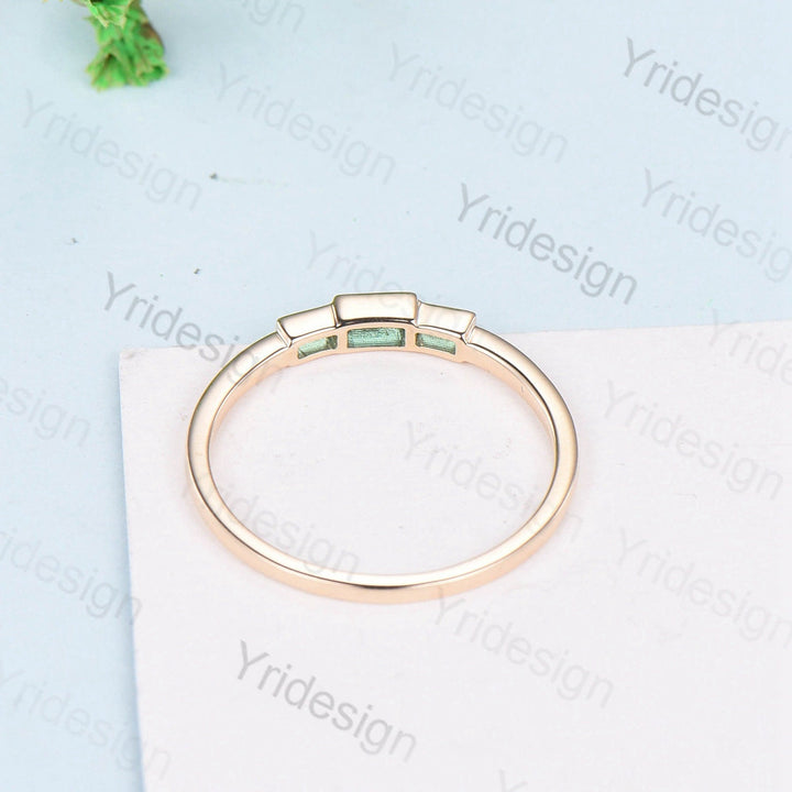 Black Gold Emerald Ring, Baguette Three Stone Promise Ring - PENFINE