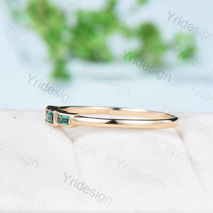 Black Gold Emerald Ring, Baguette Three Stone Promise Ring - PENFINE