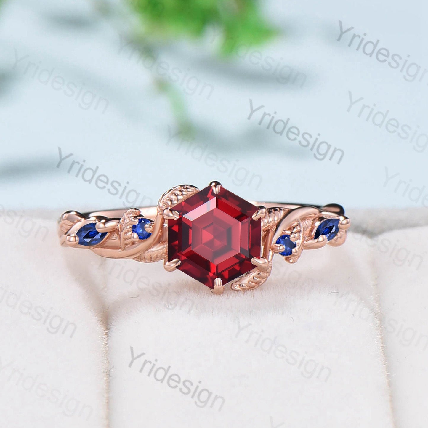 Nature Inspired Red Ruby Engagement Ring Unique Twig  Lab Ruby Sapphire Wedding Ring Branch Promise Ring Handmade Proposal Gifts for Women - PENFINE