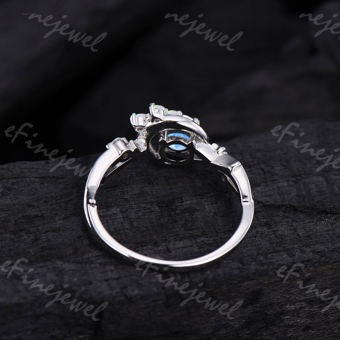 Dainty Moonstone Engagement Ring: Silver, Opal & Amethyst Accents - PENFINE
