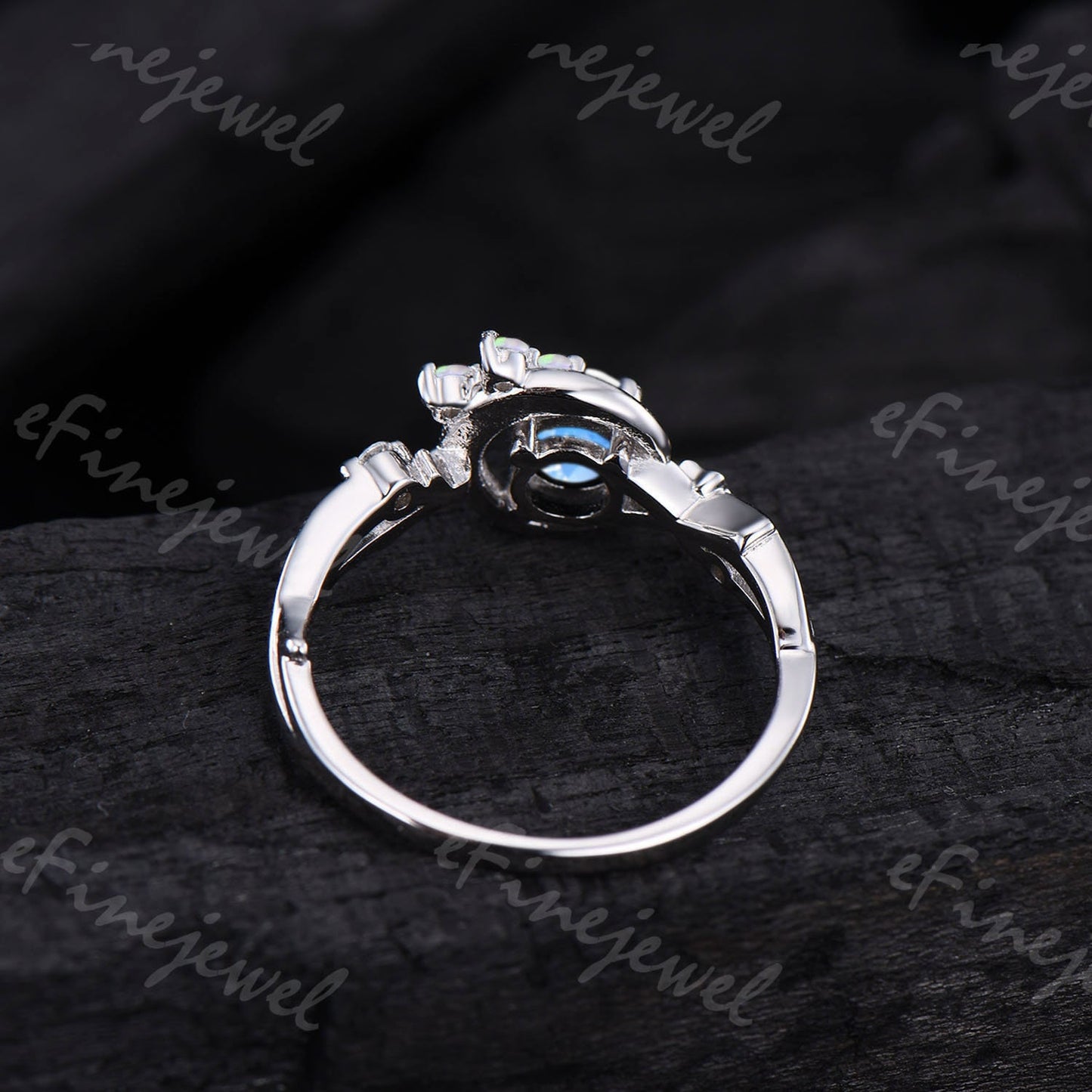 Dainty Moonstone Engagement Ring: Silver, Opal & Amethyst Accents - PENFINE