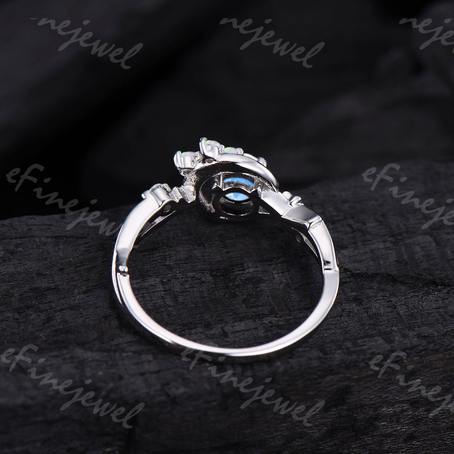 Dainty Moonstone Engagement Ring: Silver, Opal & Amethyst Accents - PENFINE