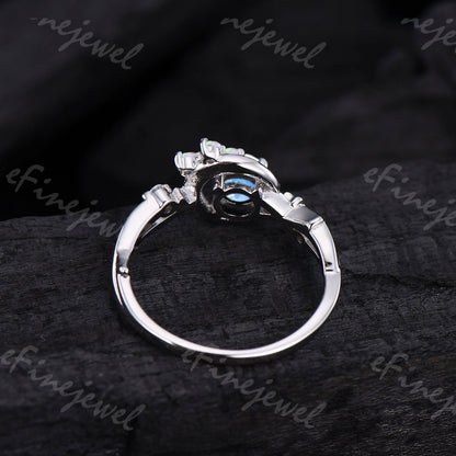Dainty Moonstone Engagement Ring: Silver, Opal & Amethyst Accents - PENFINE