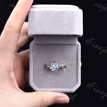 Dainty Moonstone Engagement Ring: Silver, Opal & Amethyst Accents - PENFINE