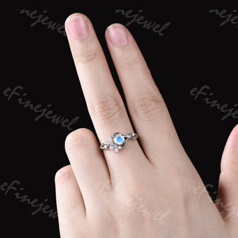 Dainty Moonstone Engagement Ring: Silver, Opal & Amethyst Accents - PENFINE
