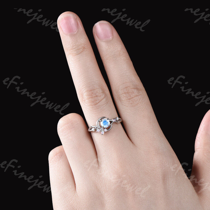 Dainty Moonstone Engagement Ring: Silver, Opal & Amethyst Accents - PENFINE