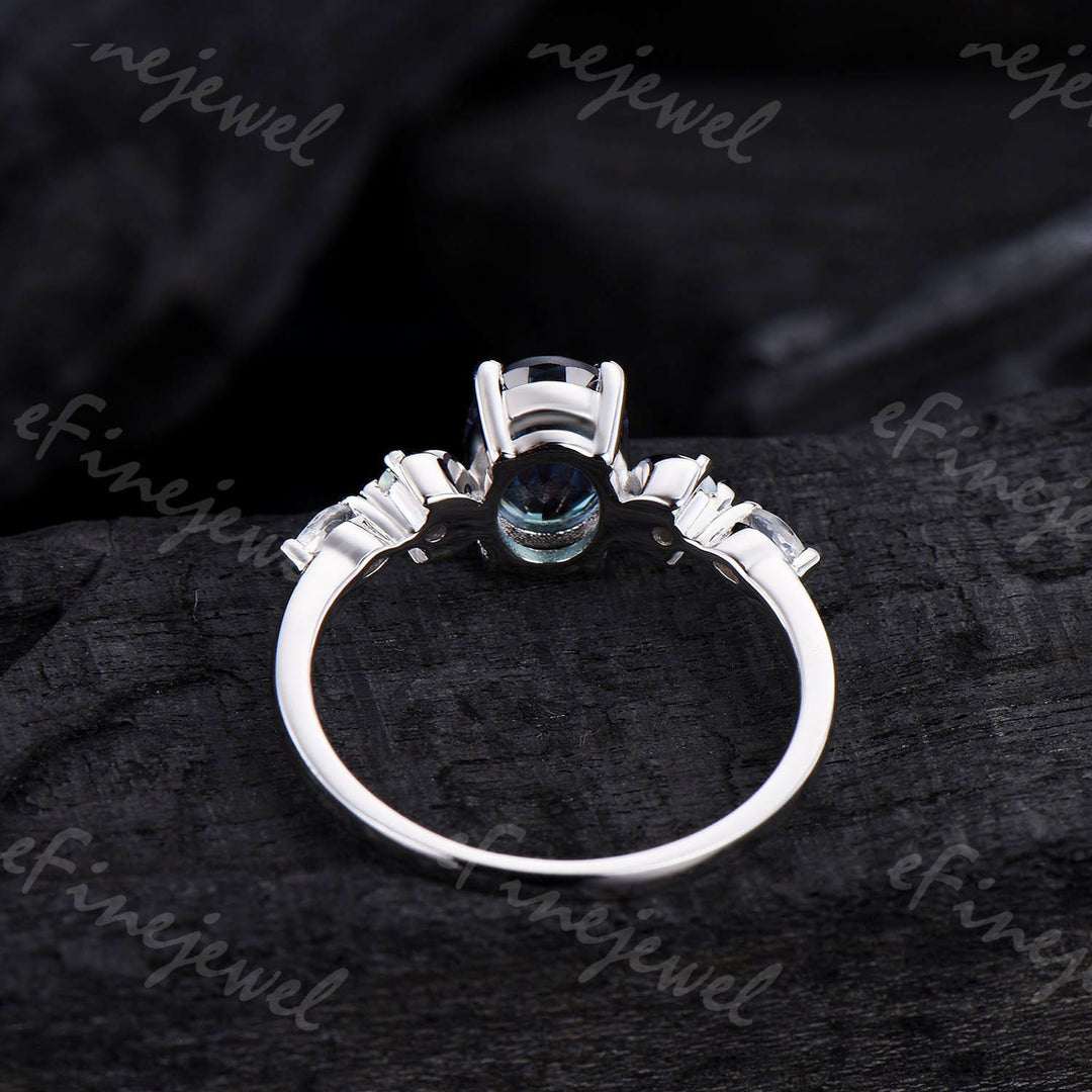 Vintage Oval Moonstone Engagement Ring, White Gold Anniversary Gift - PENFINE