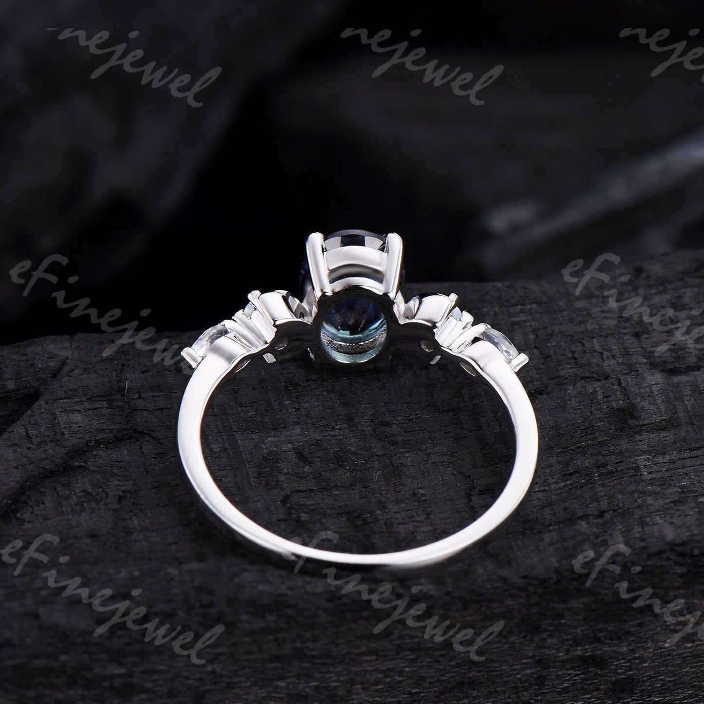 Vintage Oval Moonstone Engagement Ring, White Gold Anniversary Gift - PENFINE