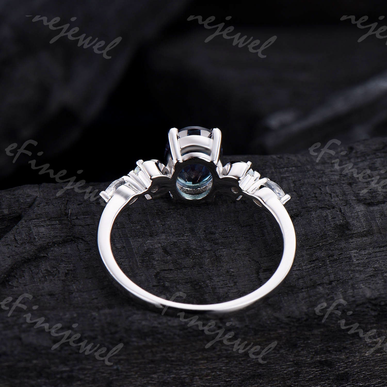 Vintage Oval Moonstone Engagement Ring, White Gold Anniversary Gift - PENFINE