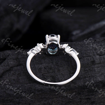 Vintage Oval Moonstone Engagement Ring, White Gold Anniversary Gift - PENFINE