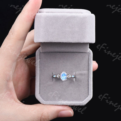Vintage Oval Moonstone Engagement Ring, White Gold Anniversary Gift - PENFINE