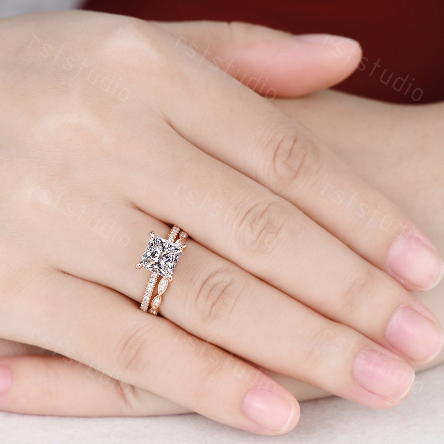 Princess Cut Lab Grown Diamond Ring: Rose Gold 14k White Gold Band
