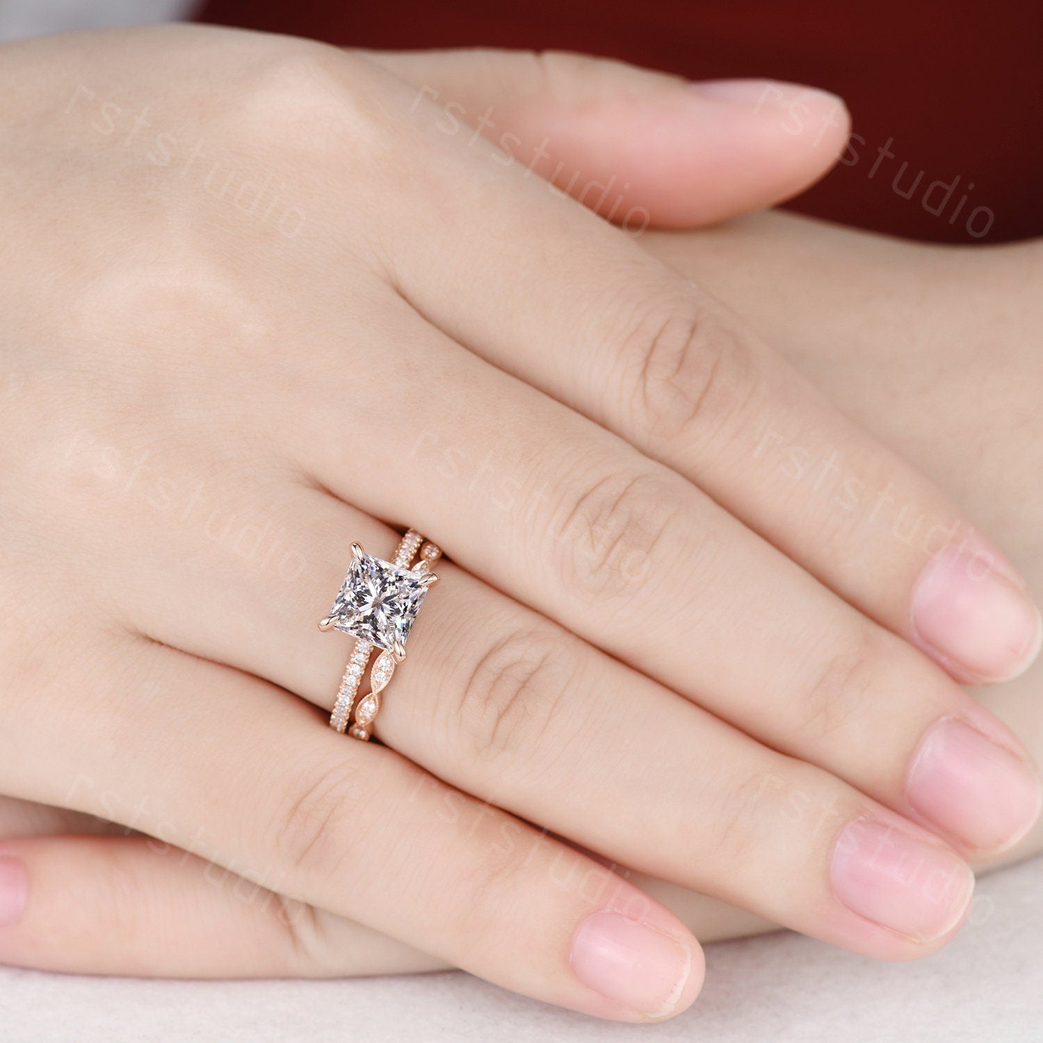 Princess Cut Lab Grown Diamond Ring: Rose Gold 14k White Gold Band