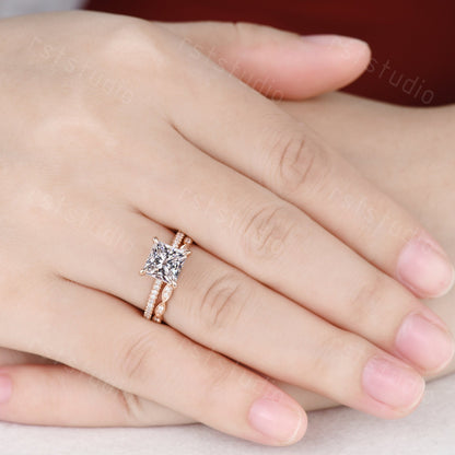 Princess Cut Lab Grown Diamond Ring: Rose Gold 14k White Gold Band