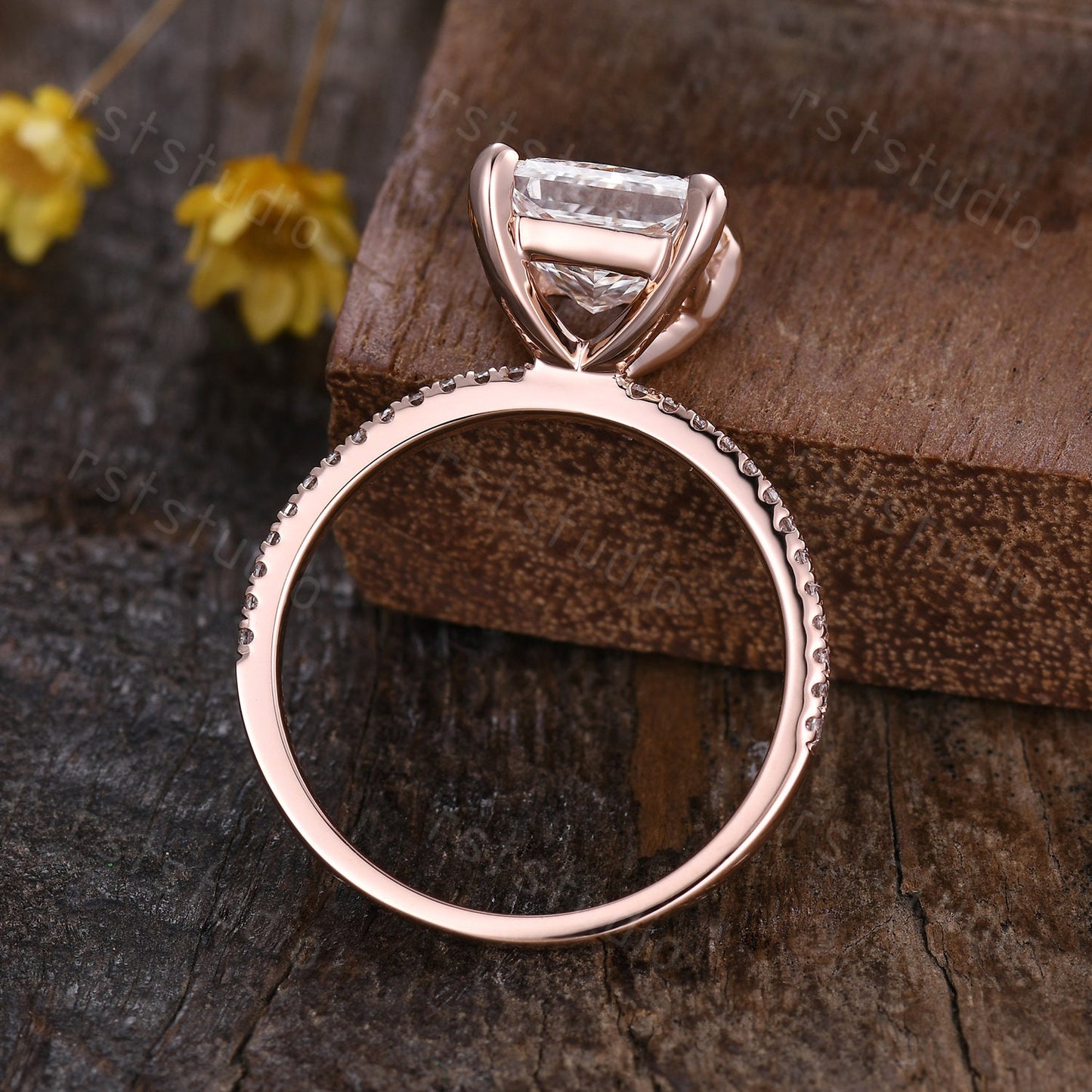 Princess Cut Lab Grown Diamond Ring: Rose Gold 14k White Gold Band