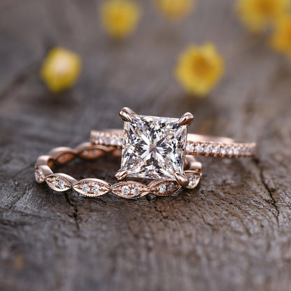 Princess Cut Lab Grown Diamond Ring: Rose Gold 14k White Gold Band