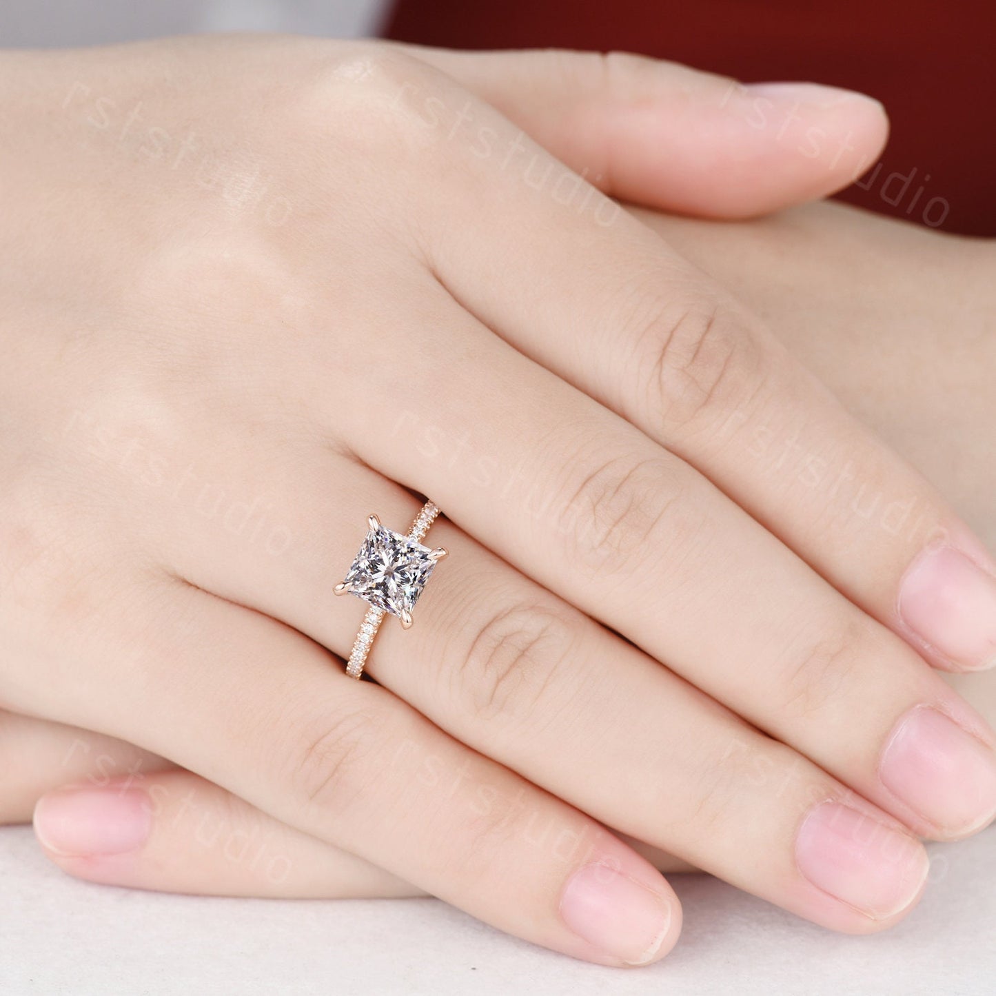 Princess Cut Lab Grown Diamond Ring: Rose Gold 14k White Gold Band