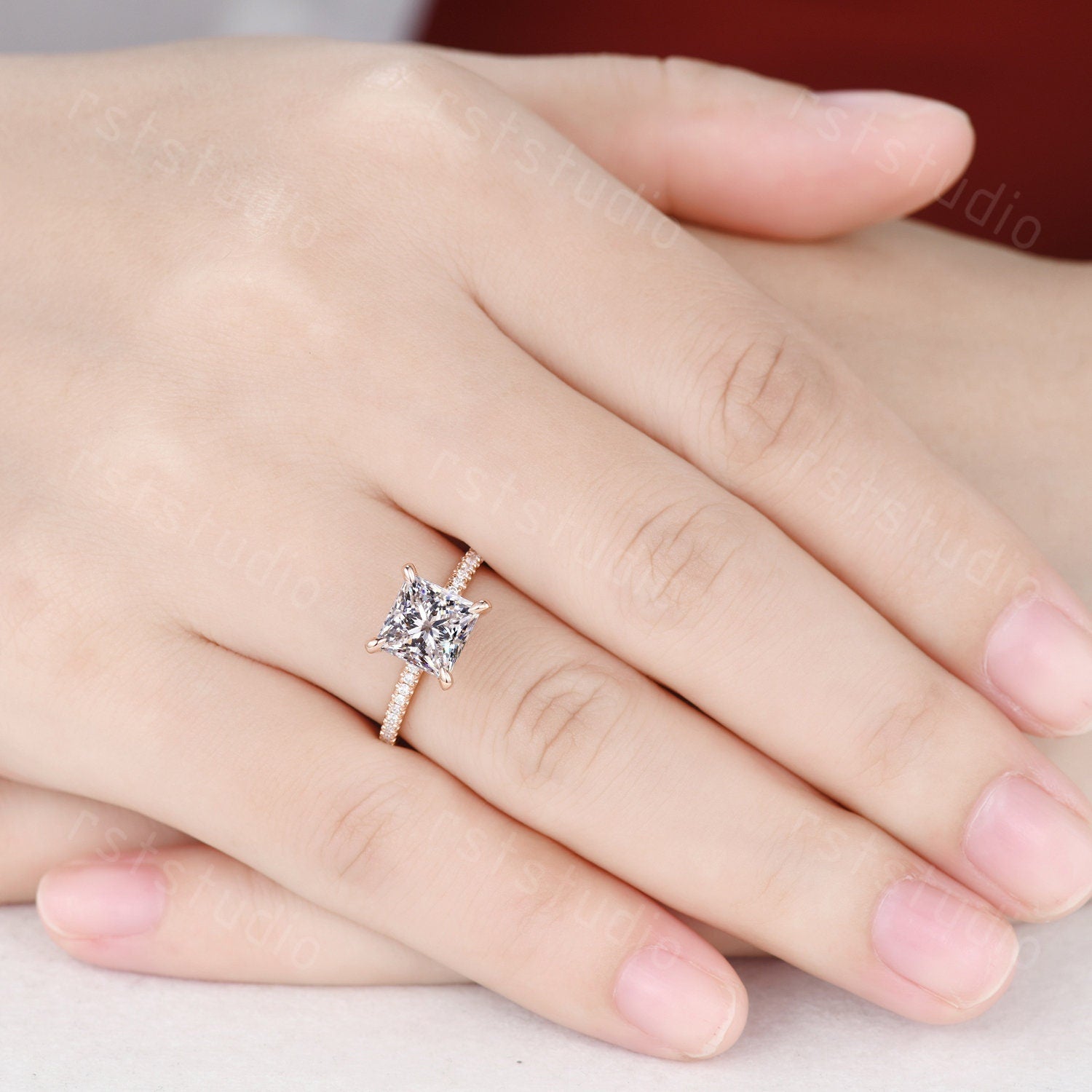 Princess Cut Lab Grown Diamond Ring: Rose Gold 14k White Gold Band
