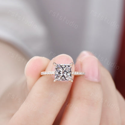 Princess Cut Lab Grown Diamond Ring: Rose Gold 14k White Gold Band